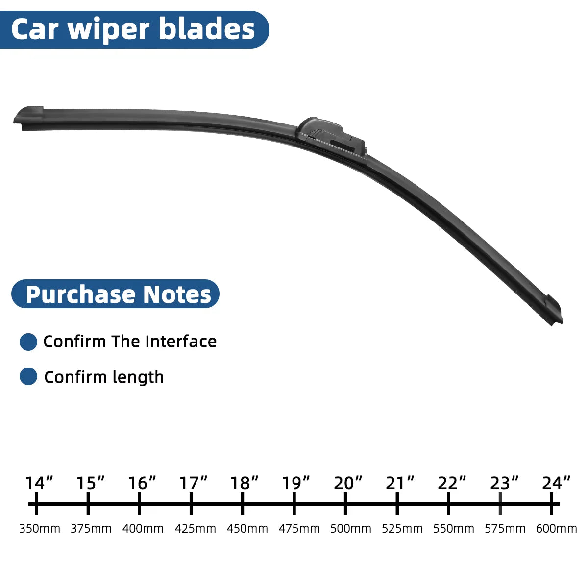 Universal Frameless Windshield Wiper Blade - 9mm J Hook Type Long Lasting Car Wiper Replacement