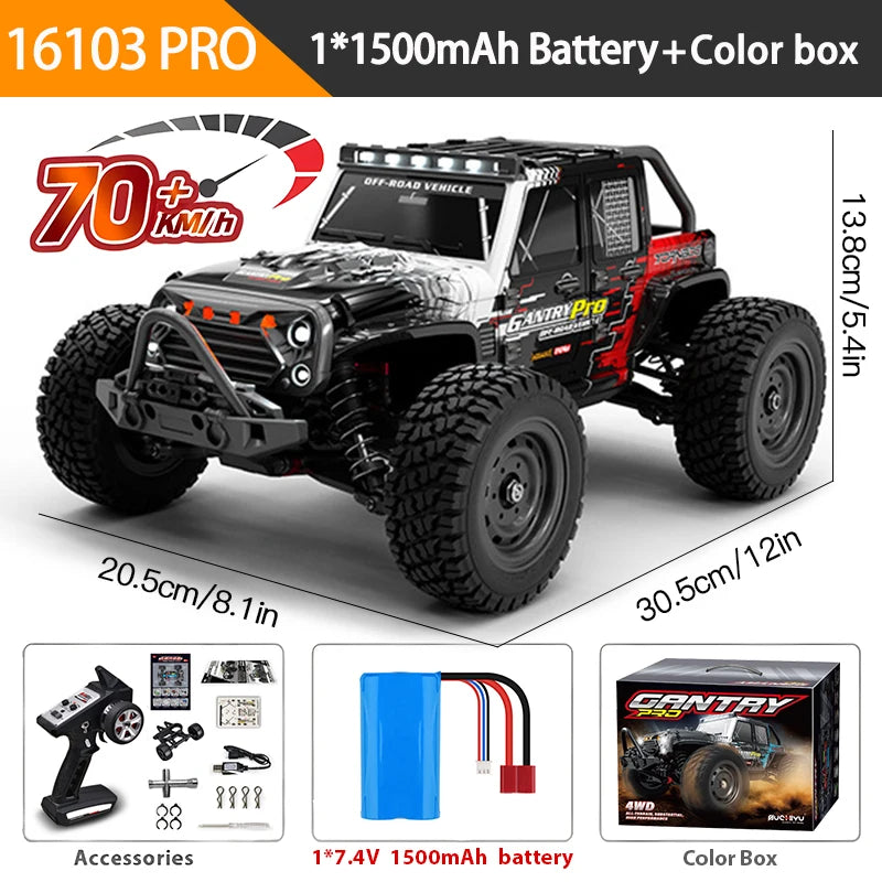 1:16 4WD RC Car – 70KM/H High-Speed Drift Monster Truck with LED, Remote Control, 4x4 for Kids, WLtoys 144001
