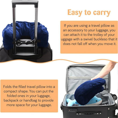 Portable Fillable Neck Pillow - Adjustable Flannel Space-Saving Neck Support for Car, Train & Airplane Travel