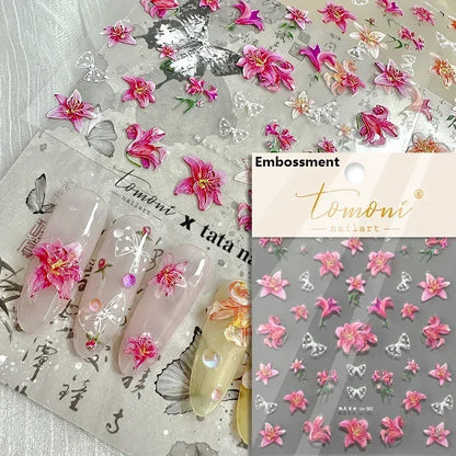 Floral Nail Art Stickers - White Rose Lily Daisy Peony Cherry Blossom & Magnolia Manicure Decals for DIY Nails