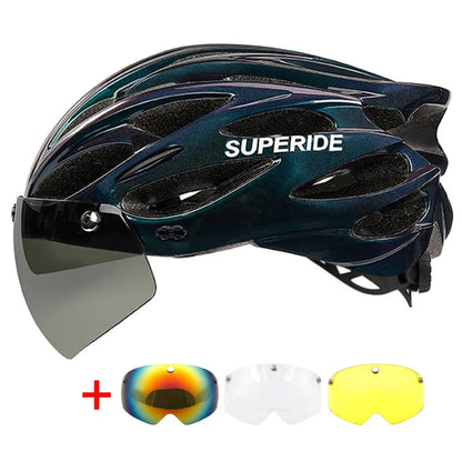 SUPERIDE Ultralight Cycling Helmet - In-Mold Road & MTB Bike Helmet with Magnetic Goggles & Sun Visor for Men & Women