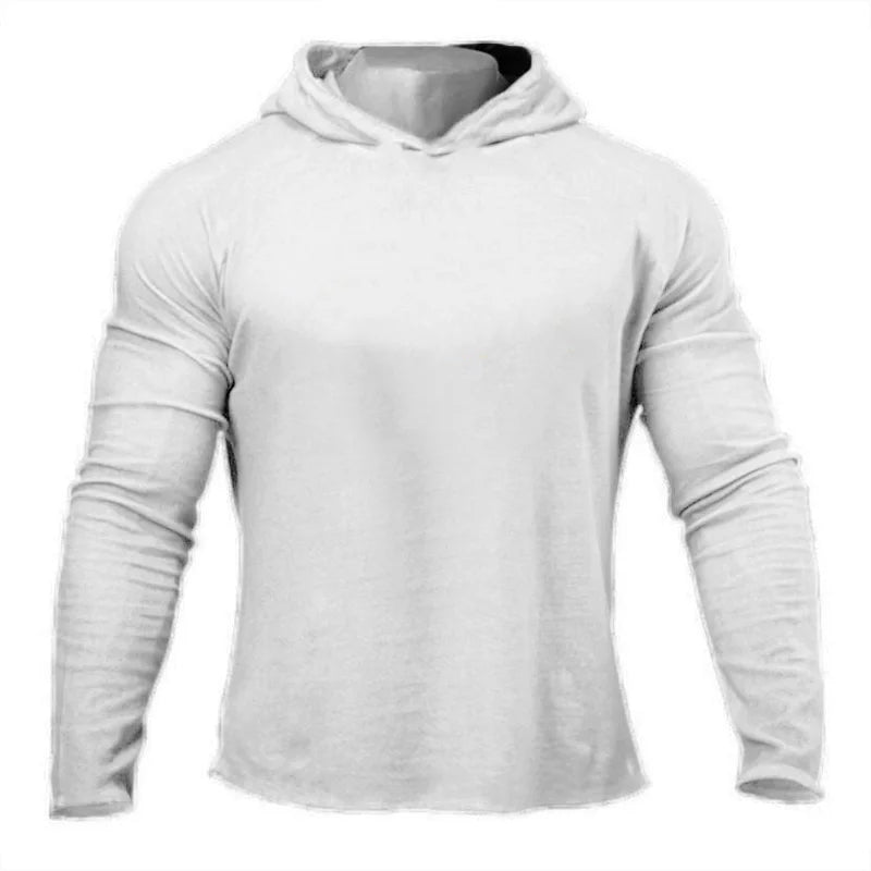 Men’s Slim Fit Gym Hoodie Long Sleeve – Breathable Cotton Fitness & Bodybuilding Sports T-Shirt