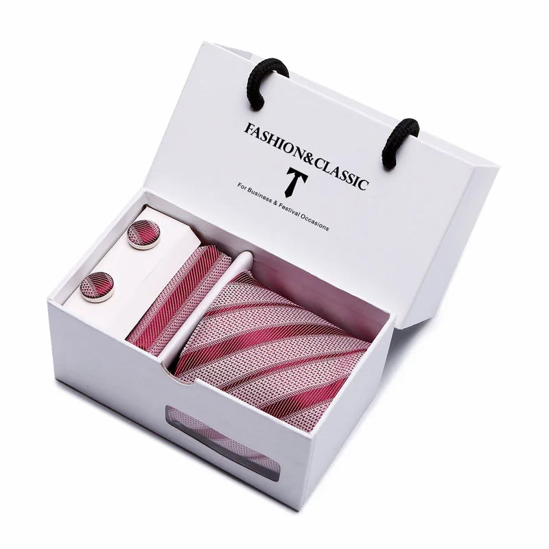 Black Paisley Tie Set - Men's Necktie, Pocket Square & Cufflinks Gift Box for Weddings & Formal Wear