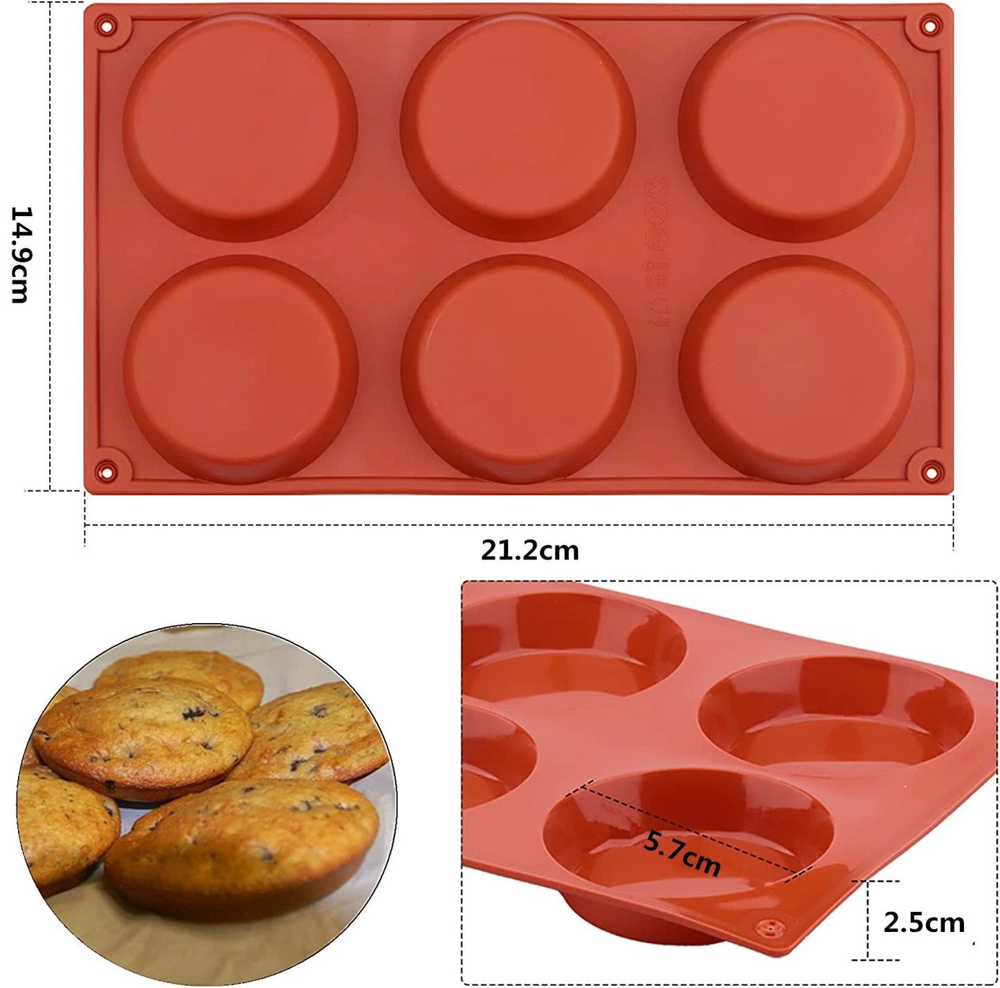 LMETJMA 6-Cavity Silicone Baking Mold – Non-Stick Round Disc Cake, Chocolate, Pie & Resin Coaster Mold JT155