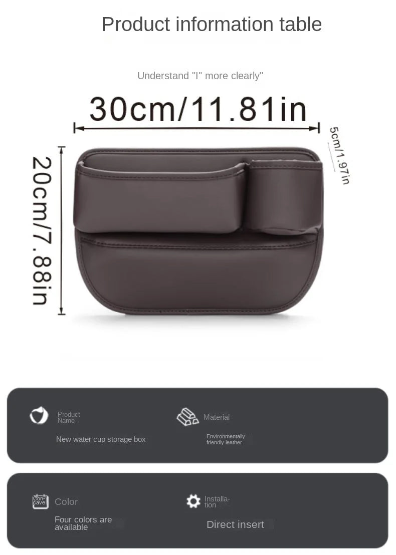 Leather Car Seat Gap Organizer – Multifunctional Crevice Filler with Cup Holder & Side Storage Pocket for Car Interior