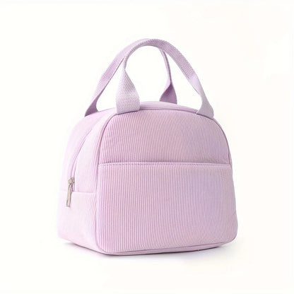 Reusable Thermal Insulated Bento Bag – Embroidered Corduroy Portable Lunch Bag for Kids, School, Travel, and Work Trips