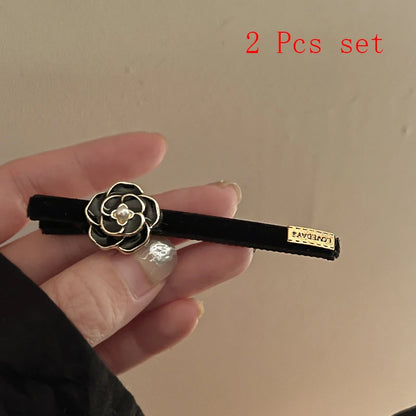 Pearl Camellia Letter Hair Clip - French Retro Flower Duckbill Side Fringe Accessory