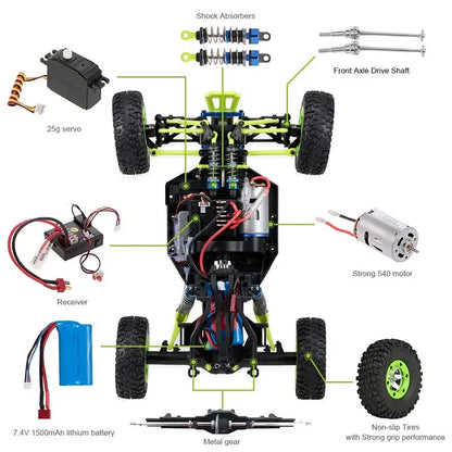 WLtoys 12428 1:12 RC Racing Car — 4WD High-Speed Off-Road Remote Control Buggy with LED Light, Alloy Climbing Truck, Boys & Kids Gift