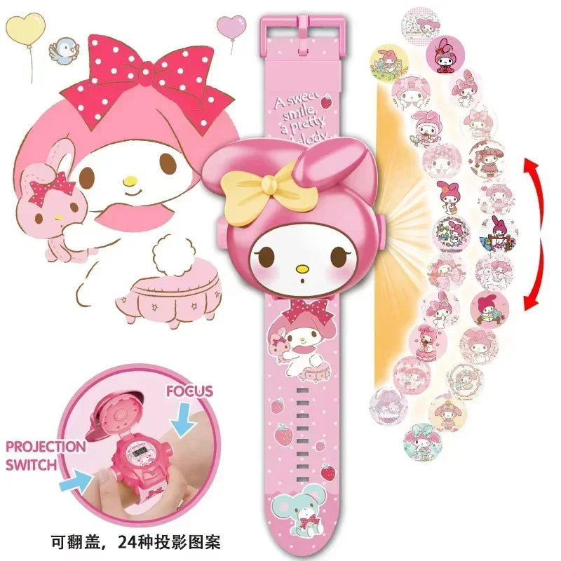 Kawaii Kitty 3D Projection Digital Watch – Cute Anime Figure Flip Watch for Kids
