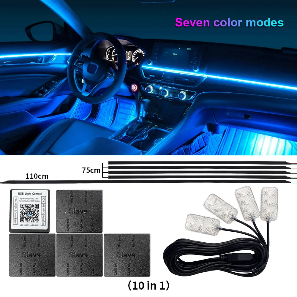 14/18 in 1 RGB LED Car Ambient Light - Acrylic APP Controlled Interior Atmosphere Lamp Kit with 64/213 Colors for One & Dual Zone Lighting