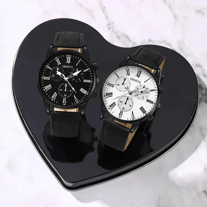 2PCS Set Couple Fashion Leather Watches – Simple Dial Quartz Wristwatches for Ladies & Men, Casual Dress Clocks