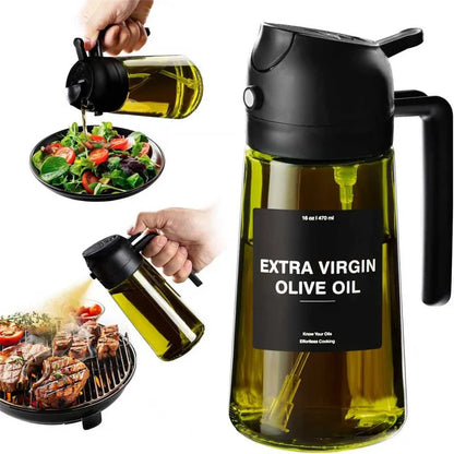 470ml Glass Oil Sprayer Bottle - 2-in-1 Olive Oil Dispenser and Cooking Spray Bottle with Stickers