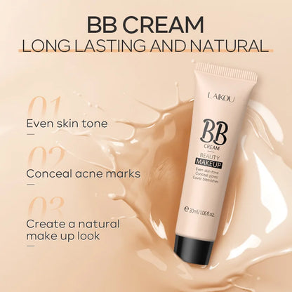 6-Color BB Cream Concealer – 30ml Liquid Foundation Primer with Natural Coverage for Face Brightening & Flawless Skin Finish