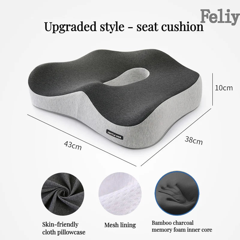 Memory Foam Office Chair & Car Seat Cushion – Orthopedic Lumbar Support Pillow with Coccyx Relief & Massage Back Pad