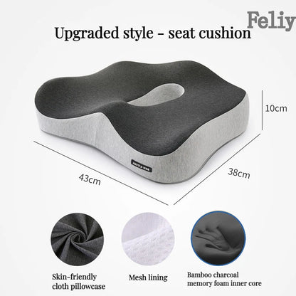 Memory Foam Office Chair & Car Seat Cushion – Orthopedic Lumbar Support Pillow with Coccyx Relief & Massage Back Pad