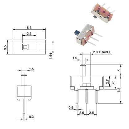 20PCS SS12D00 Mini Slide Switches - 3-Pin 1P2T ON/OFF Toggle Switch 2 Position for Electronics Projects