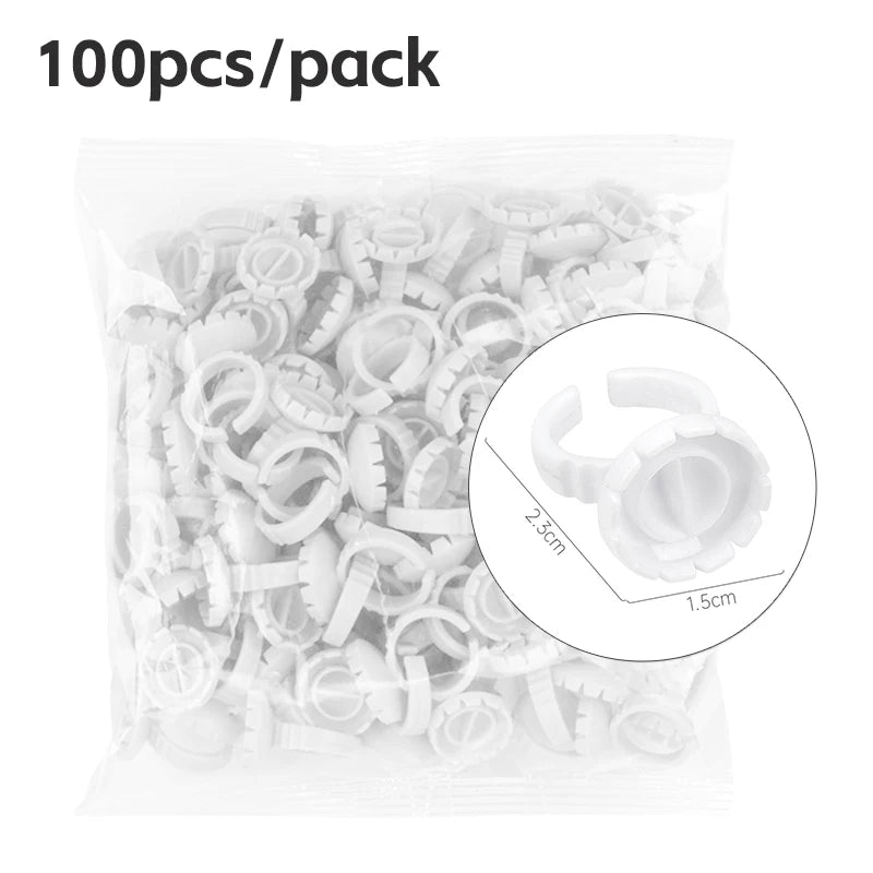 AILEISHI 100PCS Disposable Eyelash Glue Cup Rings – Lash Extension Pigment Holder Tattoo Makeup Tools