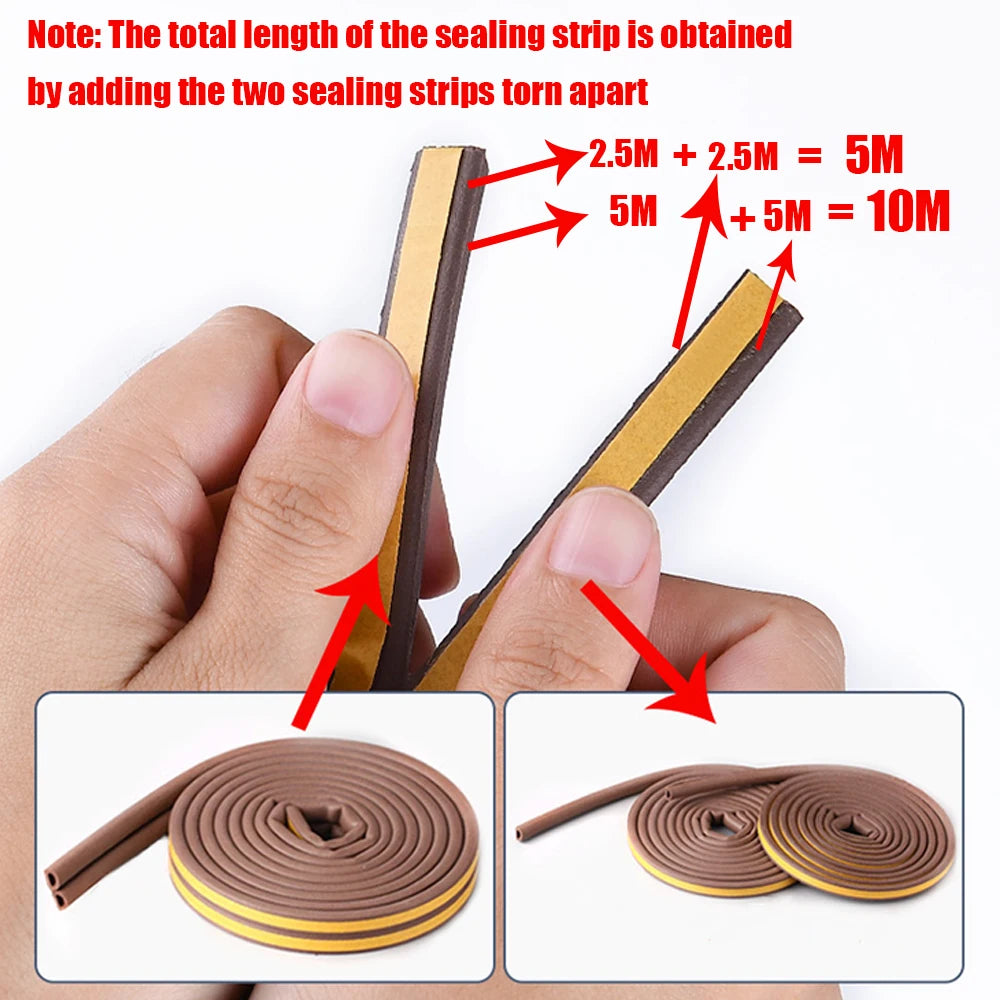 5M/10M DIEP Self-Adhesive Acoustic Foam Seal Strip - Windproof Rubber Weatherstrip for Door and Window Insulation