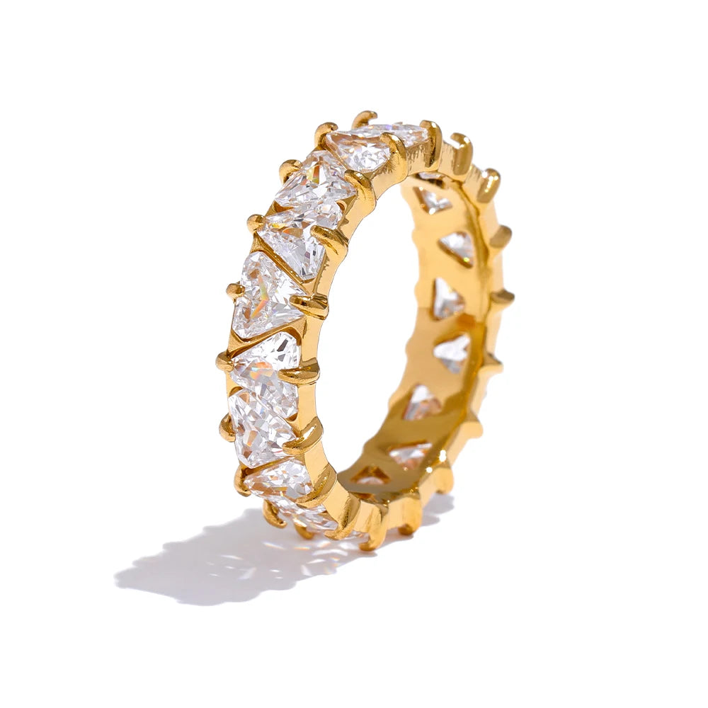 Women’s Stainless Steel Heart CZ Bling Ring – Shiny Cubic Zirconia Fashion Jewelry