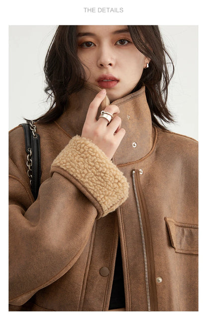 CHIC VEN Women's Reversible Jacket – Thick Suede, Motorcycle Style, Loose Fit Winter & Autumn Outerwear 2023