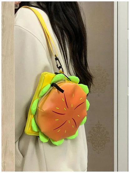 Stylish Hamburger PU Daypack Backpack – Casual Zipper Laptop Bag for Travel, Outdoor, and Unisex Use
