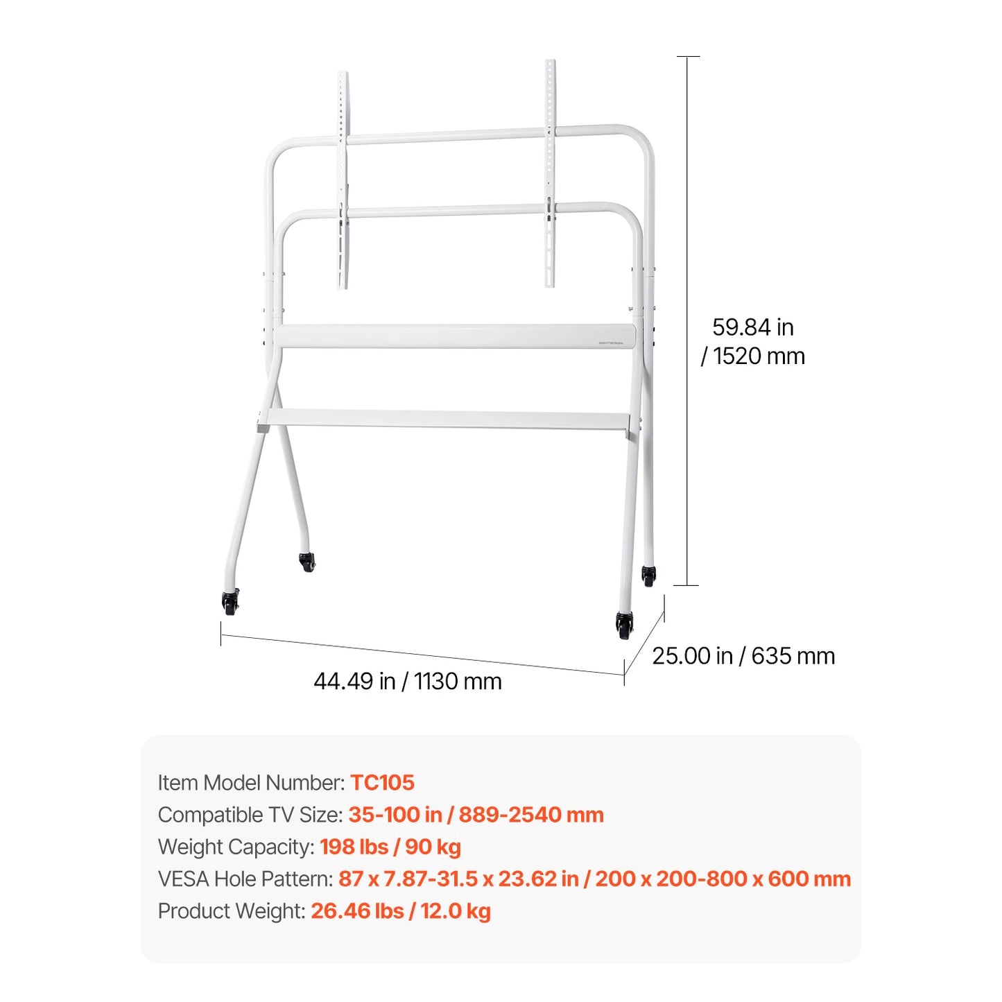 SucceBuy Mobile Rolling TV Stand Cart with Wheels for Multiple TV Sizes – Portable Adjustable TV Mount for Living Room, Bedroom & Office