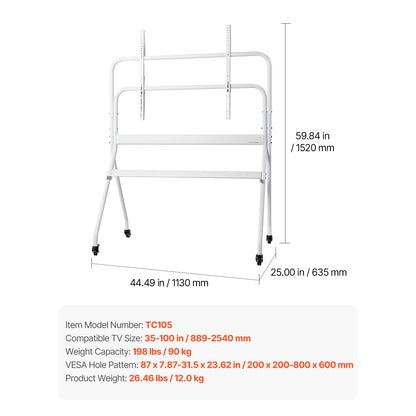 SucceBuy Mobile Rolling TV Stand Cart with Wheels for Multiple TV Sizes – Portable Adjustable TV Mount for Living Room, Bedroom & Office