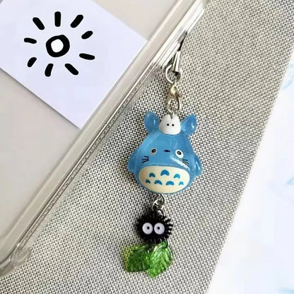 Kawaii Totoro Blue Animal Phone Charm - Soot Sprite Anime Cat Keychain Woodland Pendant Y2K Gift Accessory