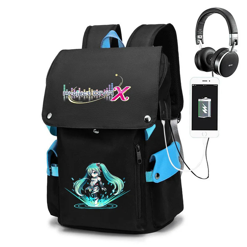 Hatsune Miku Anime School Backpack – Large Capacity Student Bag for Primary, Junior & High School Boys Gift