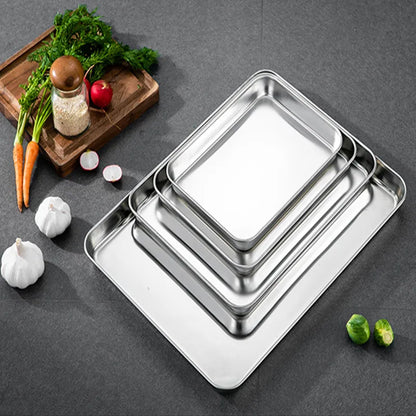 Kitchen Stainless Steel Rectangle Serving Tray – Food Storage Plate for Restaurant & Home
