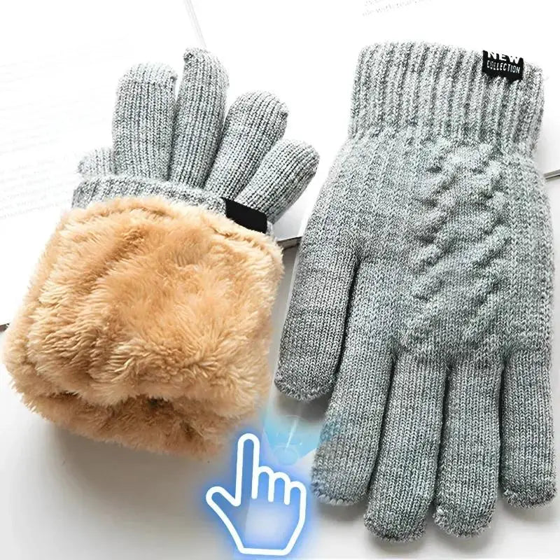 New Men's Warm Full Finger Gloves - Winter Touchscreen Fleece and Wool Knitted Gloves for Cycling and Driving