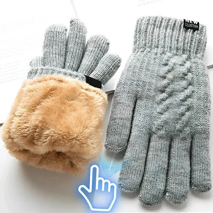 New Men's Warm Full Finger Gloves - Winter Touchscreen Fleece and Wool Knitted Gloves for Cycling and Driving