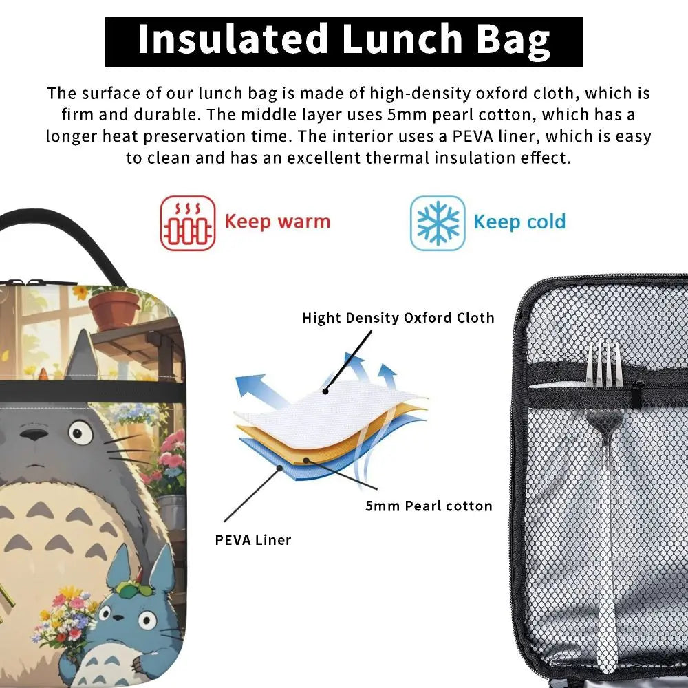 Totoro Miyazaki Anime Insulated Lunch Tote Bag – Portable Thermal Cooler for School & Office