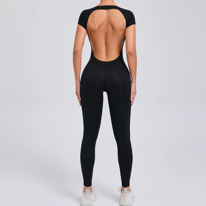 Women’s One-Piece Padded Backless Yoga Romper – Quick-Dry Workout Bodysuit & Sports Jumpsuit
