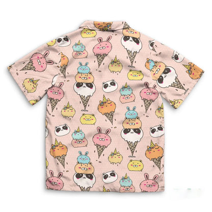Men’s Ice Cream Hawaiian Shirt - Summer Beach Print Short Sleeve Casual Top with Original Design