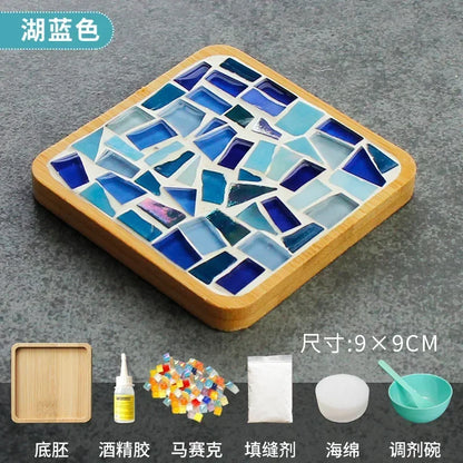 DIY Handmade Mosaic Coaster Set – Bamboo Heart & Square Cup Mats, Creative Parent-Child Educational Craft Toy Kit for Free Design Activities