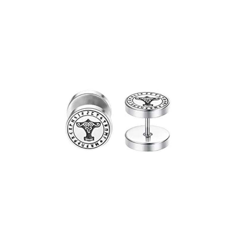 1/6 Pairs 18G Viking Rune Round Stud Earrings — 316L Stainless Steel Cartilage, Tragus & Helix Piercing Jewelry for Men & Women