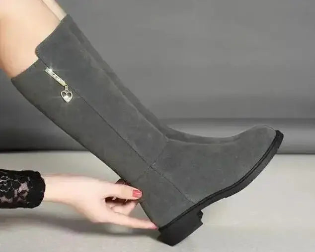 2025 Women’s Plush Snow Boots – Casual Flat Cotton Thigh-High Winter Shoes with Side Zipper