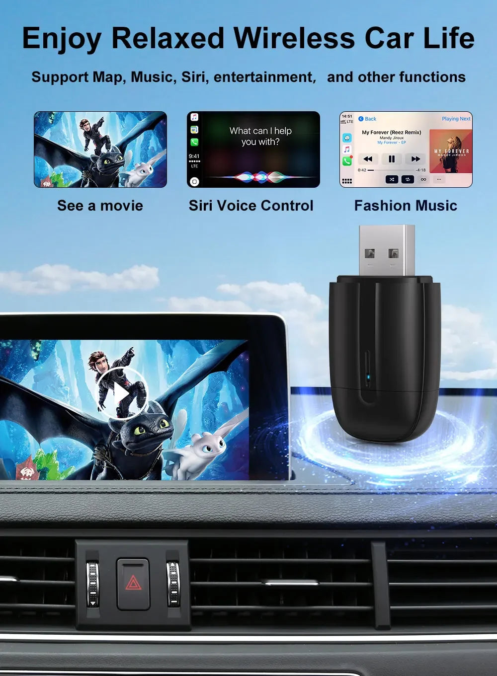 FLIXIVI 2025 2-in-1 Dual Interface Wireless CarPlay/Android Auto Adapter – Smart Mini Box, Plug & Fast Connect, Universal
