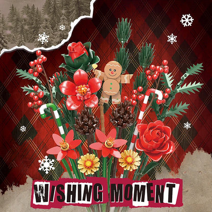 865PCS Gingerbread Man Christmas Bouquet Building Block Set – DIY Flower Plant Bricks, Decorative Toy for Kids & Adults