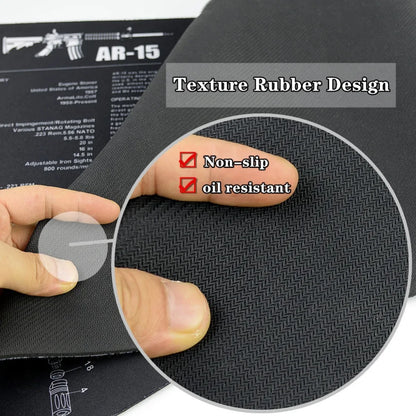 Gun Cleaning Mat Mouse Pad — Armorers Bench Mat with Parts Diagram & Instructions for AR15, AK47, GL, 1911