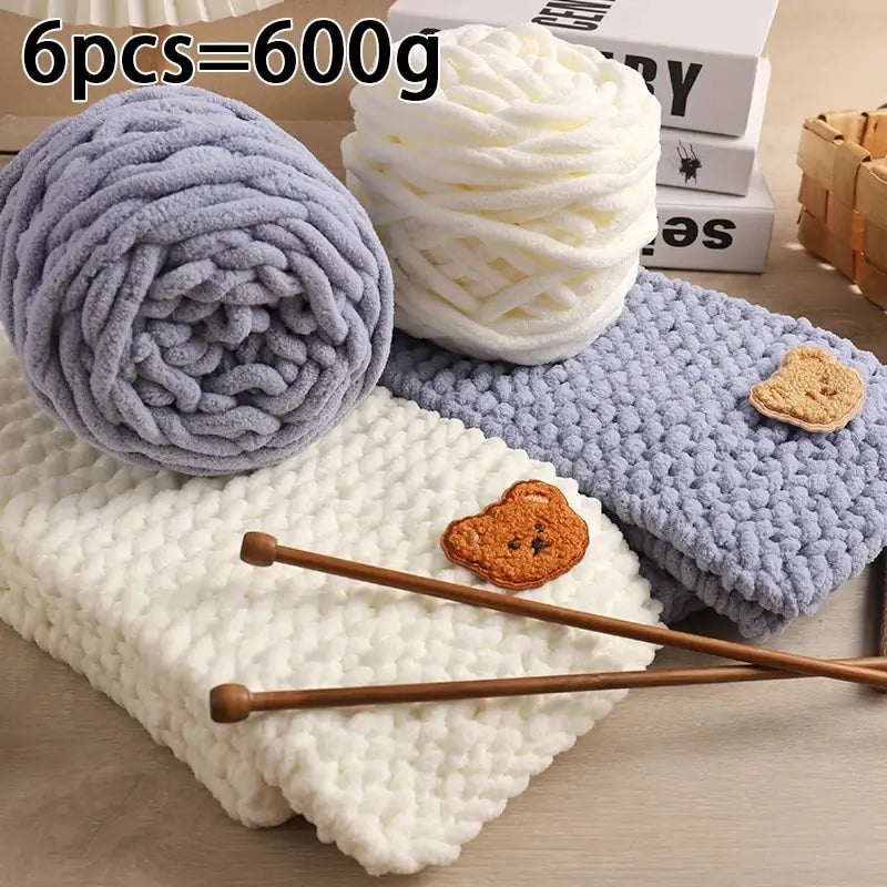 6 Yarn Balls + Teddy Bear DIY Craft Kit – Handmade Thick Woven Scarf Thread Set for Knitting, Jewelry & Creative Gift Making