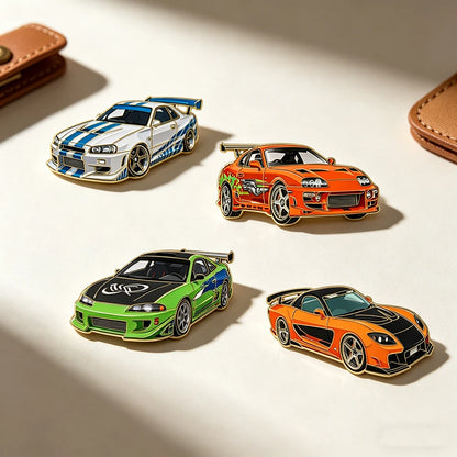 4-Piece Fast & Furious Enamel Pin Set - Car Lapel Brooches for Jackets, Coats, Backpacks & Gifts for Car Enthusiasts