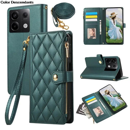 Lanyard Flip Leather Case for Xiaomi – Zipper Wallet & Card Cover for Redmi Note 13/12/12S/11/11S/10/10S/9S/9 Pro/13C/12 Poco X5/M6 Pro
