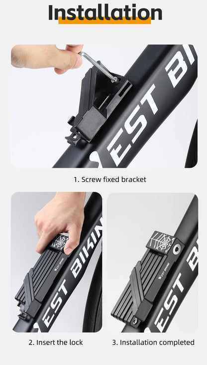 WEST BIKING Foldable Bike Lock – Heavy Duty Anti-Theft Chain Cable Padlock with 3 Keys for Bicycle & Motorcycle Security