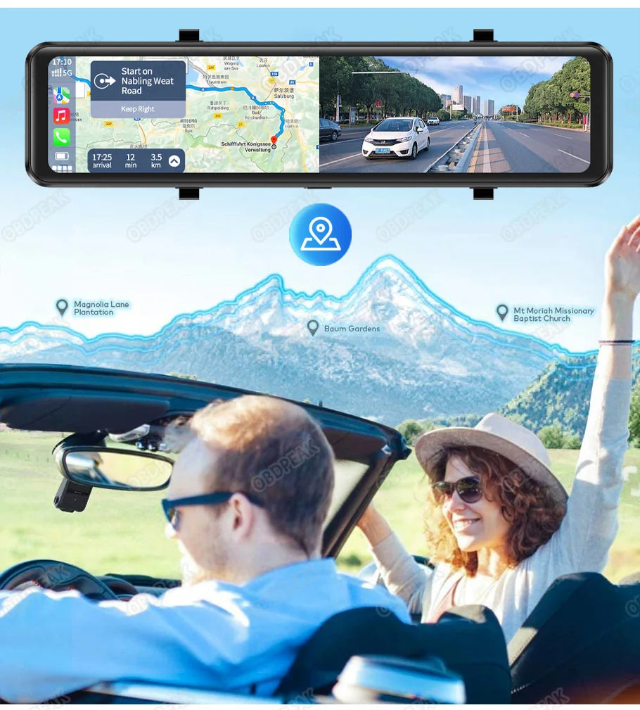 OBDPEAK K4 11.26" Rearview Mirror Dash Cam - 4K 3840x2160P, CarPlay, Android Auto, WIFI, GPS Navigation, Video Recorder