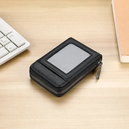 Portable Card Holder Wallet - Compact Zippered Bank Card and Business Card Organizer with Vertical Handheld Design