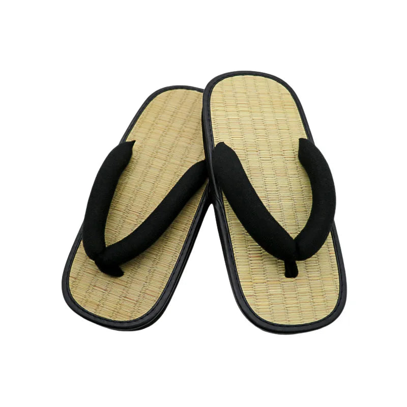 Straw Plaited Men’s Flip Flops – Summer Y-Shape Clip Sandals with Thick Sole, Indoor & Outdoor