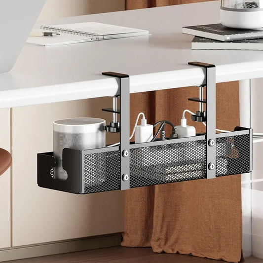 Desk Cord Storage Rack | No Drill Under Desk Cable Organizer | Metal Mesh High Load-Bearing Wire Holder