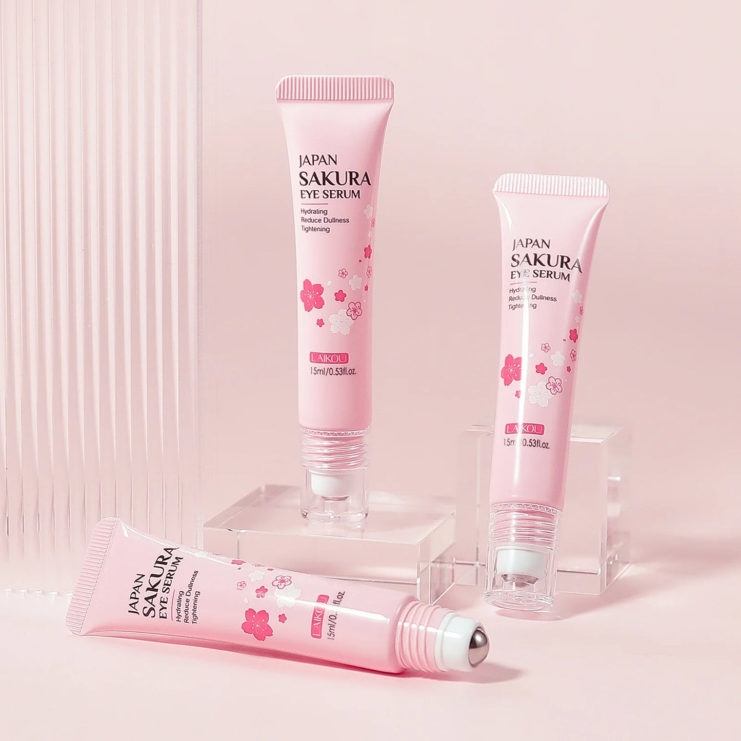 LAIKOU Sakura Eye Serum Roller — Hyaluronic Acid Moisturizing Cream for Eye Bags & Dark Circles, 15ml